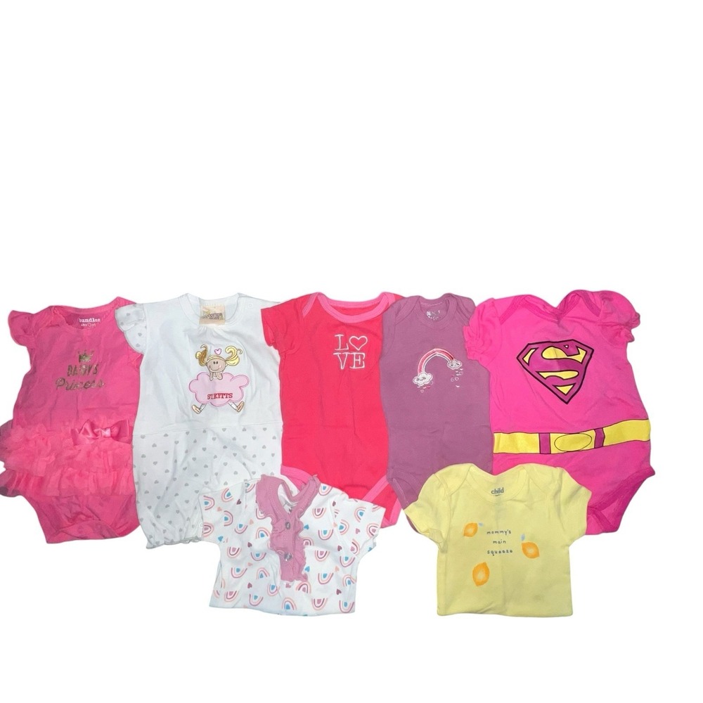 Bundle Of 7 Baby Girls One Piece Outfits‎ Bodysuit 3-6M Tutu Hearts Love Rainbow
